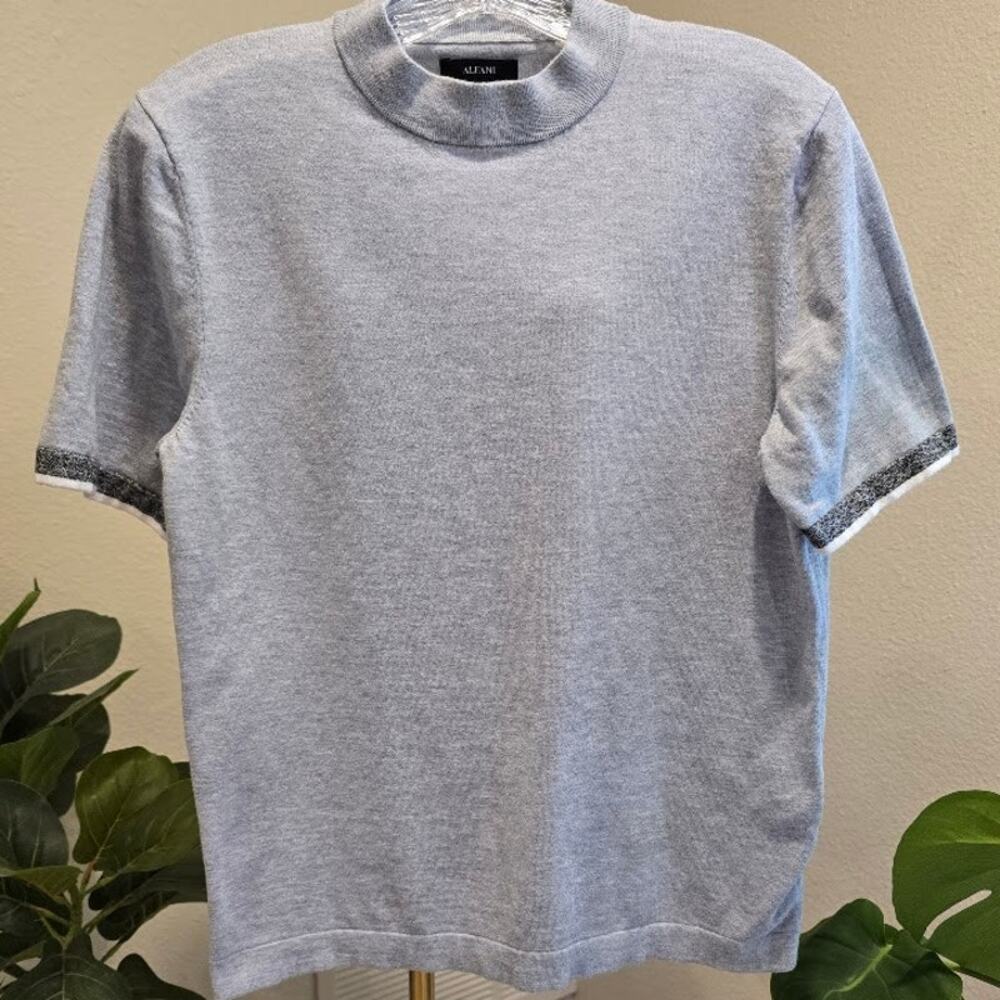 Alfani Men’s Lightweight Knit Sweater M Gray Soft Mock Neck Short Sleeve